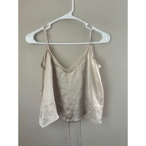 Aerie Cami Top Lingerie Lace Trim Tie Back‎ Adjustable Straps Beige Medium